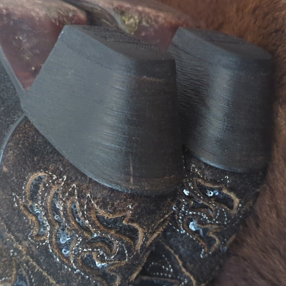 CORRAL R1152 distressed dark brown leather & black sequins cowgirl boots sz 7 - Picture 14 of 16
